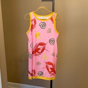 Sunday Up Pink Tank Dress with Red Lobster Print.  Size Medium